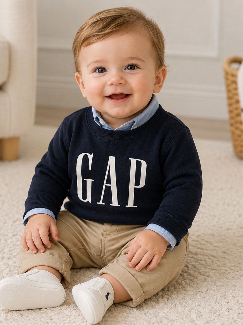 GAP Navy Crewneck Sweatshirt with White Logo - Baby